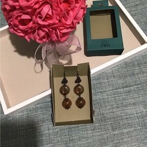 ZARA Light Brown Color Glass Earrings.Limited Edition Collection 2021.Brand New.